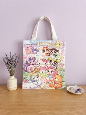 Sanrio Pastel Rainbow Hello  Kitty Small Pets Tote - White Handles
